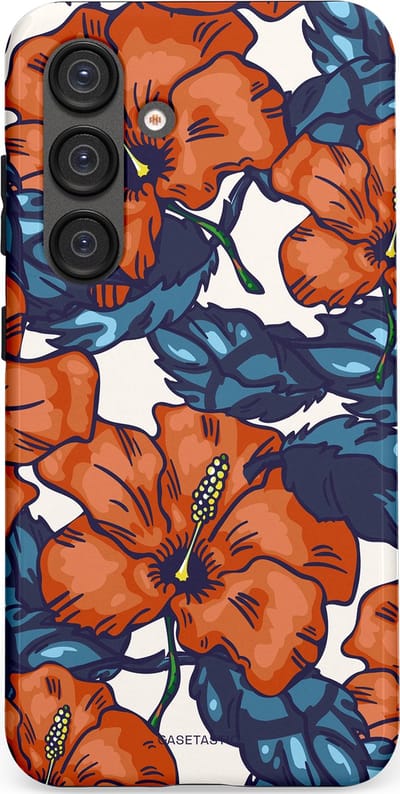 Casetastic hoesje geschikt voor Samsung Galaxy S25 - Dubbellaagse bescherming - Exotische paradijs - Fashion Case - Terracotta Donkerblauw Bruin Donkergrijs