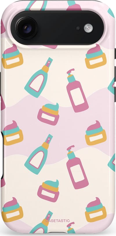 Casetastic hoesje geschikt voor Apple iPhone Air - MagSafe - Dubbellaagse bescherming - Bubbels & Borstels - Clean Girl - Makeup - Fashion Case - Wit Lichtgrijs Lichtroze