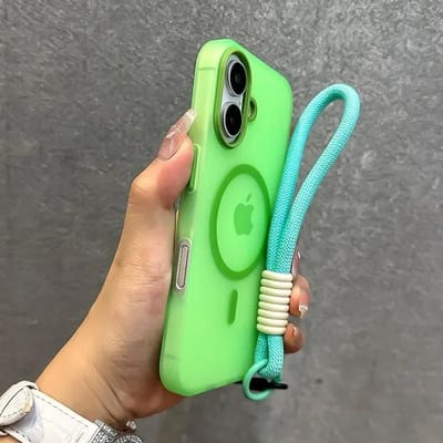 Voor Magsafe Candy Kleur Contrast Lanyard Hoes Voor iPhone 16 15 Pro Max 14 Plus 11 12 13 16e Hand Polsband Mat Zachte Cover for iPhone 13