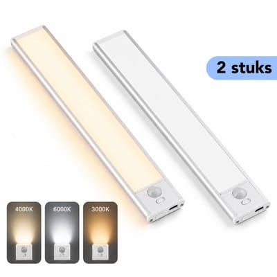 MYGear LED Verlichting met Bewegingssensor - 2 Stuks - Kastverlichting - Led Lamp - 30 cm - Draadloos - USB-C Oplaadbaar - Keukenverlichting - Dimbaar - Magnetisch - 3 Lichtkleuren - LED Strip - Trapverlichting - Keukenverlichting Onderbouw LED
