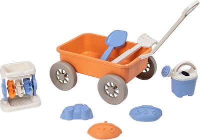 Eurekakids Bioplastic Strandwagen - Trekkar met Accessoires - ECO Strandspeelgoed in Bolderkar - Vanaf 18 Maanden - 8 Delig