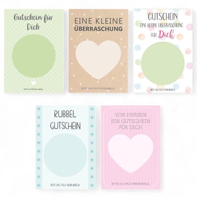 Dailygoods- Kraskaartenset 5-delig - Doe-het-zelf Cadeaubonnen - Liefdesberichten - Krasstickers - Hoogwaardig Papier 250 g - Formaat 10,5 x 15 cm