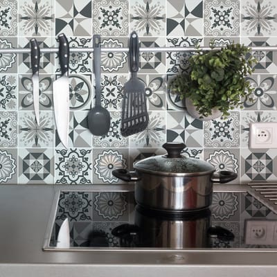 Zelfklevende tegelmuurstickers voor keuken en badkamer - 9 Zenia Azulejos cementtegelstickers - 9 stickers 10x10cm