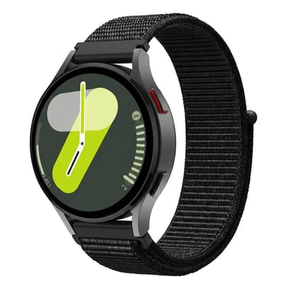 By Qubix - Sport Loop nylon bandje 20mm - Zwart gemêleerd - Geschikt voor Samsung Galaxy Watch 7 (40 & 44mm) - Galaxy Watch FE - Galaxy Watch 6 - Galaxy Watch 6 Pro - Galaxy Watch 5 - 5 Pro - Galaxy Watch 4 - 4 Classic - Active 2 - Watch 3 (41mm)