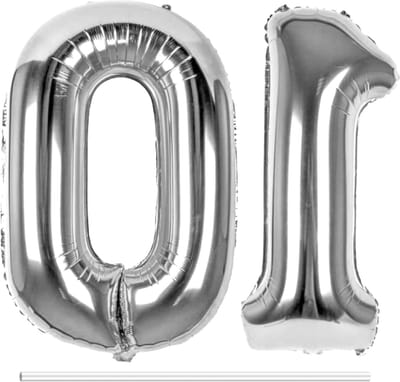 Ballonnen verjaardag cijfer 10 zilver XXL folieballon cijfers 1 en 0 reuzenhelium ballonnen