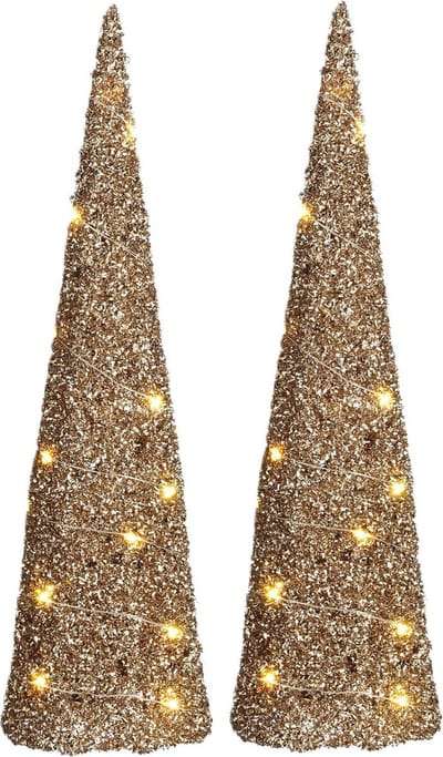 House of Seasons LED kegel kerstboom lampen - 2x - champagne - 20 leds - H50 cm -kerstverlichting