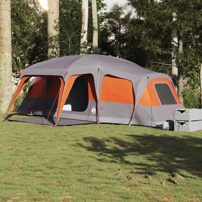 vidaXL - Familietent - met - verandakoepel - 9persoons - waterdicht - grijs - oranje