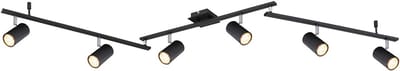 Plafondspot 6 vlammen spot strip plafondlamp zwart metaal, verstelbare lamparmen en spots, 6x Gu10, LxBxH 180x10x18,5 cm