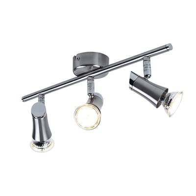 Plafondlamp Spot strip plafondlamp met beweegbare spots 3 vlammen plafondspot, metaal chroom nikkel mat, 3x GU10 LED warm wit, LxH 39x11.5cm, woonkamer