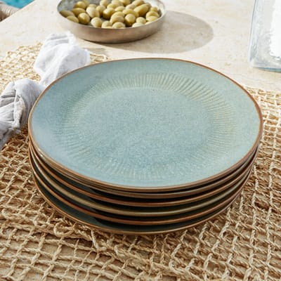 LOBERON Bord set van 6 Périers turquoise/bruin