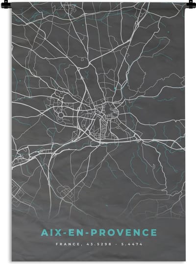 Wandkleed - Wanddoek - Frankrijk - Aix-en-Provence - Kaart - Stadskaart - Plattegrond - 120x180 cm - Wandtapijt