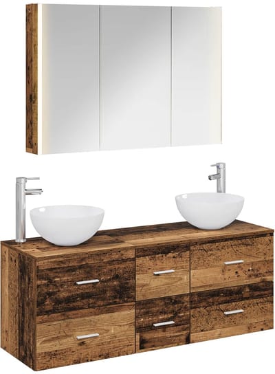 vidaXL Badkamermeubelset 4 st Oud hout Bewerkt hout en glas
