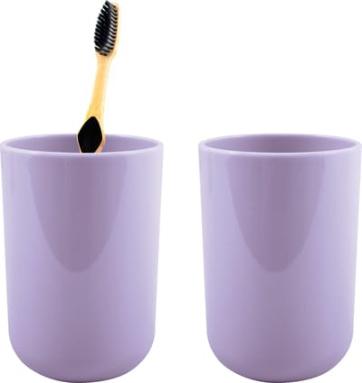 MSV Badkamer drinkbeker/tandenborstelhouder Porto - 2x - PS kunststof - lila paars - 7 x 10 cm