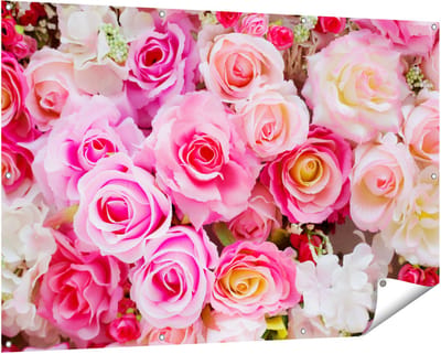 Gards Tuinposter Roze Rozen Achtergrond - Bloemen - 150x100 cm - Tuindoek - Tuindecoratie - Wanddecoratie buiten - Tuinschilderij