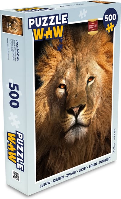 Puzzel Leeuw - Dieren - Zwart - Licht - Bruin - Portret - Legpuzzel - Puzzel 500 stukjes
