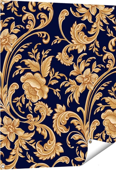 Gards Tuinposter Decoratieve Gouden Bloemen Achtergrond - 80x100 cm - Tuindoek - Tuindecoratie - Wanddecoratie buiten - Tuinschilderij