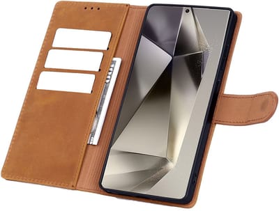 CaseMania Bookcase hoesje geschikt voor Samsung Galaxy S25 Ultra - Effen Cognac - Leer