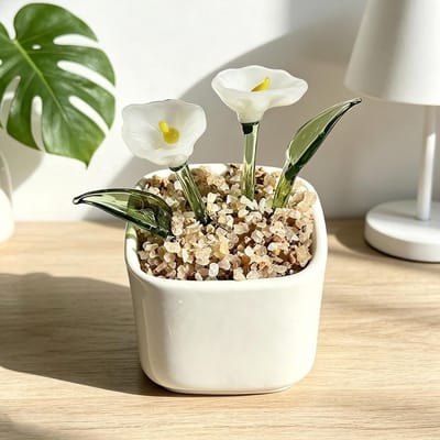 Miniatuur Glas Bloem - Glazen Boeket - Woondecoratie - Handgeblazen Uniek - 10 cm Hoog - Multicolor