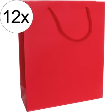 12st. stevige draagtassen papier (26x32x10)cm zak cadeautasje gift bag verpakking gedraaid koord greep