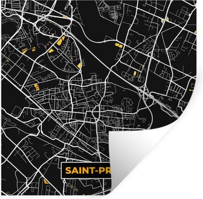 Muurstickers - Sticker Folie - Plattegrond - Kaart - Saint-Priest - Frankrijk - Stadskaart - 100x100 cm - Plakfolie - Muurstickers Kinderkamer - Zelfklevend Behang XXL - Zelfklevend behangpapier - Stickerfolie