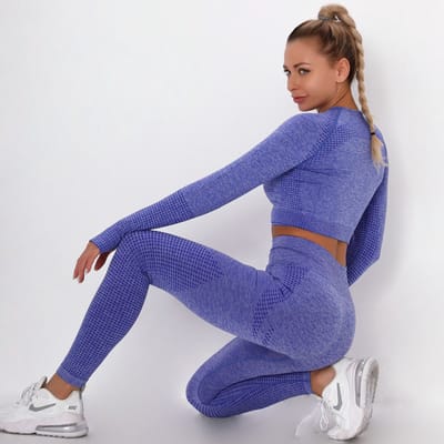 SUNMOOL - Sportlegging High Waist - Sportlegging - Dames Sportlegging - Legging - Hight Waist - Yogalegging - Sport Broek & Top Set - Blauw - Maat: S
