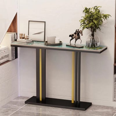 Moderne consoletafel - Wandtafel met lades - Zwart en wit - Marmerlook - Haltafel - Sidetable - 118cm