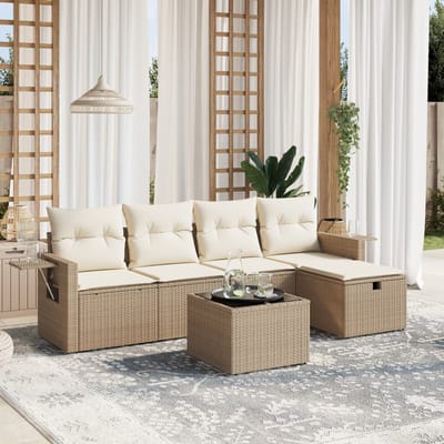 vidaXL - 6-delige - Loungeset - met - kussens - poly - rattan - beige