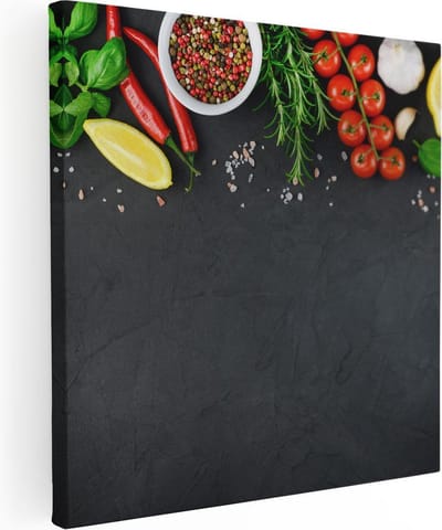 Artaza Canvas Schilderij Keuken Kruiden - 40x40 cm - Klein - Muurdecoratie Tomaten - Wanddecoratie Woonkamer - Kamer Accessoires