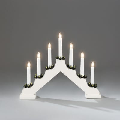 Houten Kerstkandelaar voor binnen - 7 kaarsen - 2700K warm wit - Wit met groen - 30 x 38 cm - Kerstverlichting