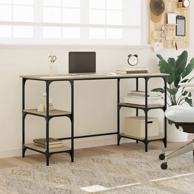 vidaXL - Bureau - 140x50x75 - cm - metaal - en - bewerkt - hout - sonoma - eikenkleurig