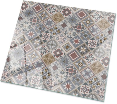 Tulup Tafelblad Glas - Mozaïekpatroon Met Ornamenten Gehard Glas - 50 cm x 50 cm - Grijs Glazen Tafelblad - Vierkant Tafelblad Glas - Glazen Tafelblad Geschikt voor de Keukentafel - Glasplaat Tafel