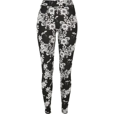 Urban Classics - Soft AOP blackflower Legging - XS - Zwart/Wit