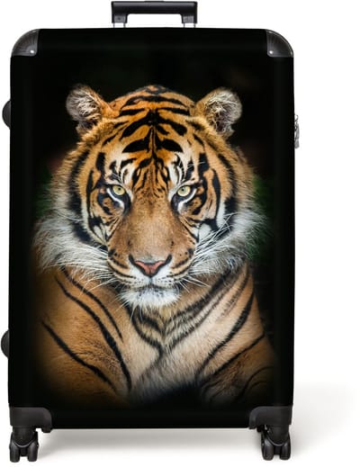 NoBoringSuitcases.com® - Koffer groot - Reiskoffer lichtgewicht - Tijger - Zwart - Portret - Dieren - Rolkoffer met 4 wielen - Grote trolley XL - 98 liter bagage