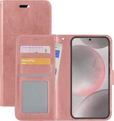 Hoesje - Met Pasjeshouder - Geschikt voor Samsung Galaxy S24 - Luxe Bookcase Portemonee - Flip Case - Kunstleer Book Case - Flipcase - Book Cover - Walletcase - Portemonneehoes - Rosé goud