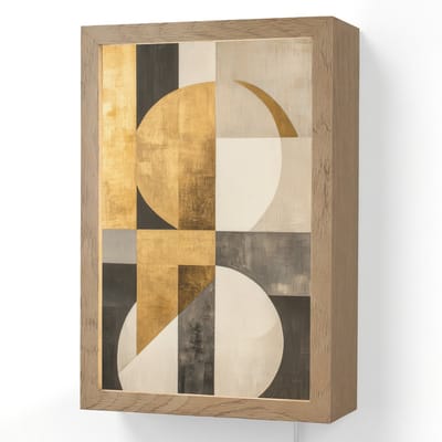 Wandlamp 20x30 cm - Oplaadbaar - Abstract - Goud - Grijs - Vormen - Geometrisch - Wandlampen binnen woonkamer - Slaapkamer lamp met kabel - Decoratieve nachtlamp - Vloerlamp snoer