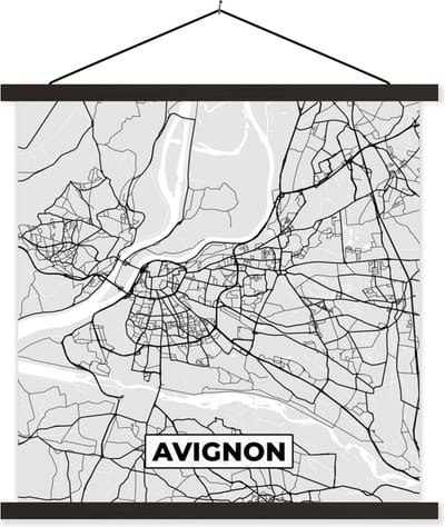 Posterhanger incl. Poster 60x60 cm - Schoolplaat - Plattegrond - Avignon - Stadskaart - Kaart - Frankrijk - Textielposter - Zwarte latten - Stadskaart