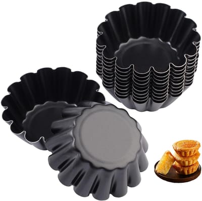 Dailygoods- Tartelette Vormen 12 Stuks - Mini Taartvormen 6,35 cm - Herbruikbare Taartvorm - Antiaanbaklaag - Duurzaam Koolstofstaal - Gelijkmatige Verwarming - Bakvormpjes