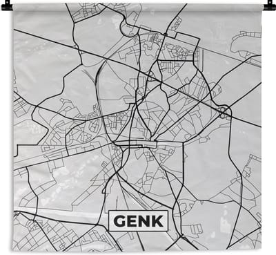 Wandkleed - Wanddoek - België – Genk – Stadskaart – Kaart – Zwart Wit – Plattegrond - 180x180 cm - Wandtapijt
