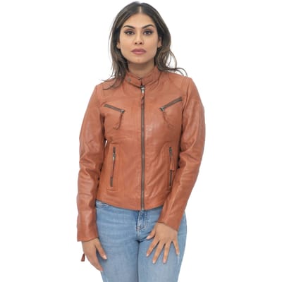 Casual slim-fit leren bikerjack voor dames, Tulsa