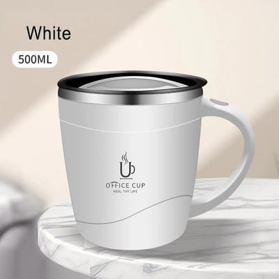 Tasse à café isotherme à double paroi en acier inoxydable 304 avec couvercle et poignée, anti-fuite, pour garder l'eau froide 500ml gray