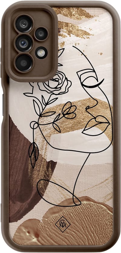 Casimoda® hoesje - Geschikt voor Samsung Galaxy A23 - Abstract Gezicht Bruin - Zwart TPU Backcover - Geometrisch patroon - Bruin/beige