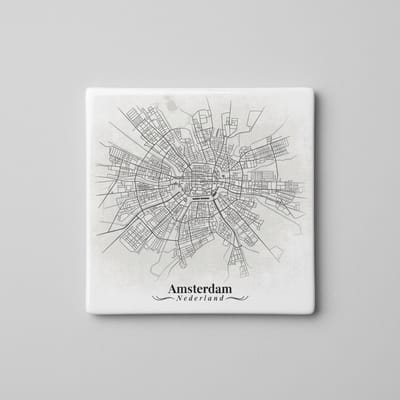 Amsterdam Stadsmaps Tegel - 15x15 cm Keramische Muurdecoratie - Uniek Geometrisch Ontwerp van de Straten van Amsterdam