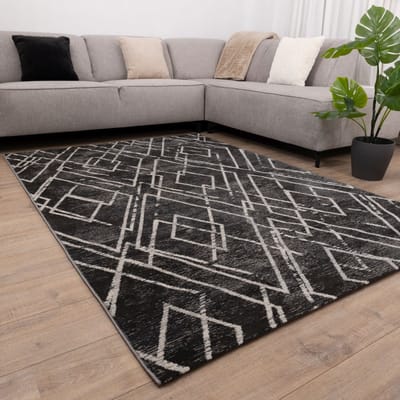 Zwart Tapijt Lijnen Design Laagpolig Vloerkleed Koho Impressive - 80x150cm- Modern - Woonkamer - Salon - Slaapkamer - Eetkamer