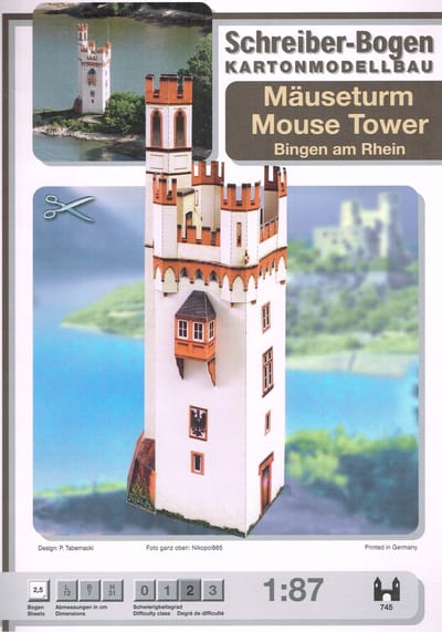 bouwplaat van een kasteel toren, (muistoren) in Bingen am Rhein, schaal 1:87