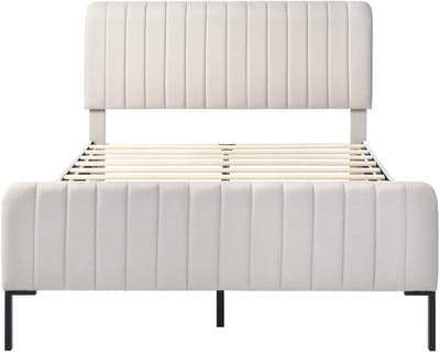 Grijsbeige linnen houten tweepersoonsbed voor slaapkamer en gastenkamer 209×185×107CM
