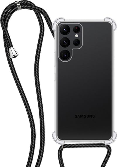 Hoesje - Geschikt voor Samsung Galaxy S21 Ultra - Met Koord - Shock Proof - Siliconen Case - Back Cover - Telefoonkoord - Telefoon Hoes Shockproof - Telefoonketting - Transparant