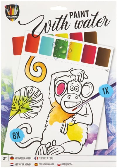 Verven met water - ''Fantasie'' - 8 vellen, verf en penceel - Verven - Knutselen - Verven met water - Waterverf - Knutselen meisjes - - Kleurplaten - Verf voor kinderen - Verf zonder rommel - Schilderen voor kinderen - Hobbypakket - Kleuren met water