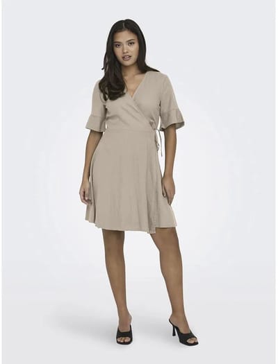 Only Addiction-caro Korte Mouwen Korte Jurk Beige L Vrouw