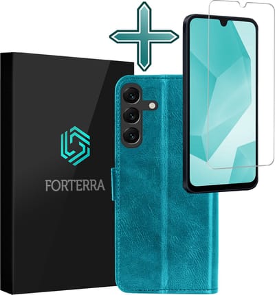 Hoesje Met Screenprotector - Geschikt voor Samsung Galaxy A16 - Luxe Pasjeshouder - Flipcase - Bookcase Portemonee - Flip Case - Kunstleer Book Case - Book Cover - Walletcase - Portemonneehoes - Turquoise