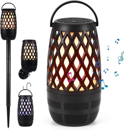Draadloze Buiten Speaker - Sfeer Speaker - Feestelijke Sfeer Creëren - Dansende Vlam Effect - 10 Watt - Zwart